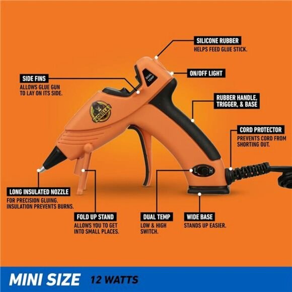 Gorilla Dual Temp Mini Hot Glue Gun Kit with 30 Hot Glue Sticks Precision Orange - Picture 3 of 7